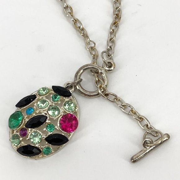 Womens Silver Multi-gem Pendant Necklace 22" Front T-Clasp 0836 Facet Fashion - Picture 10 of 10